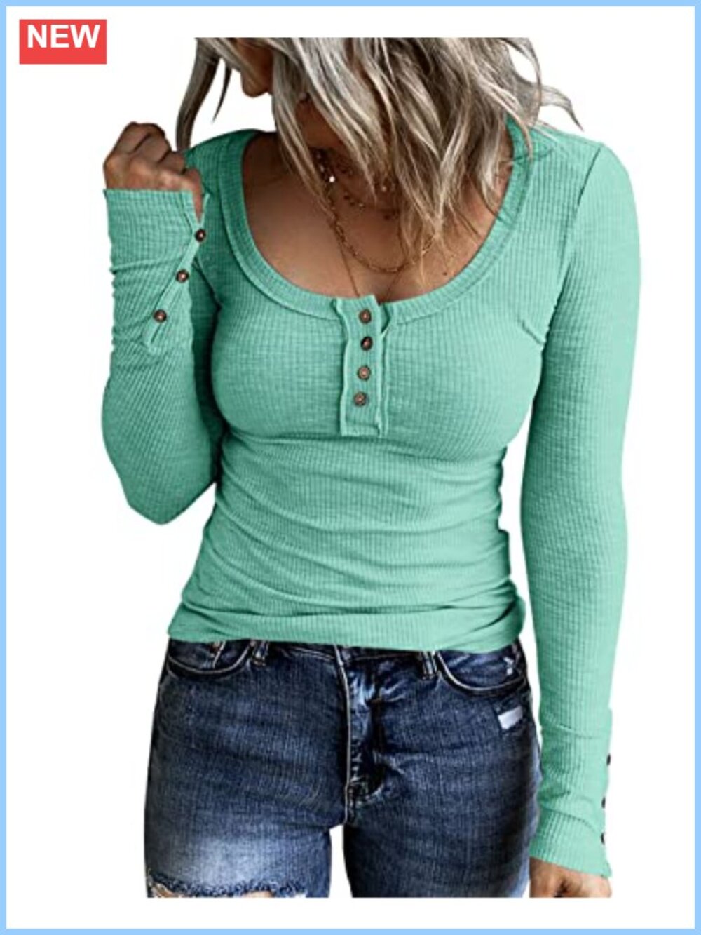 Women Henley Shirt Long Sleeve Scoop Neck Button Front Slim Fit Tunic Top